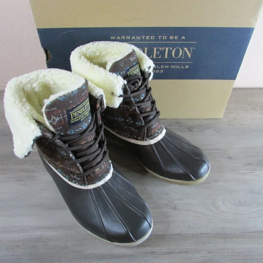 Pendleton Women's 6 Diamond Peak Duck Mid Rain Boot Brown PW2275